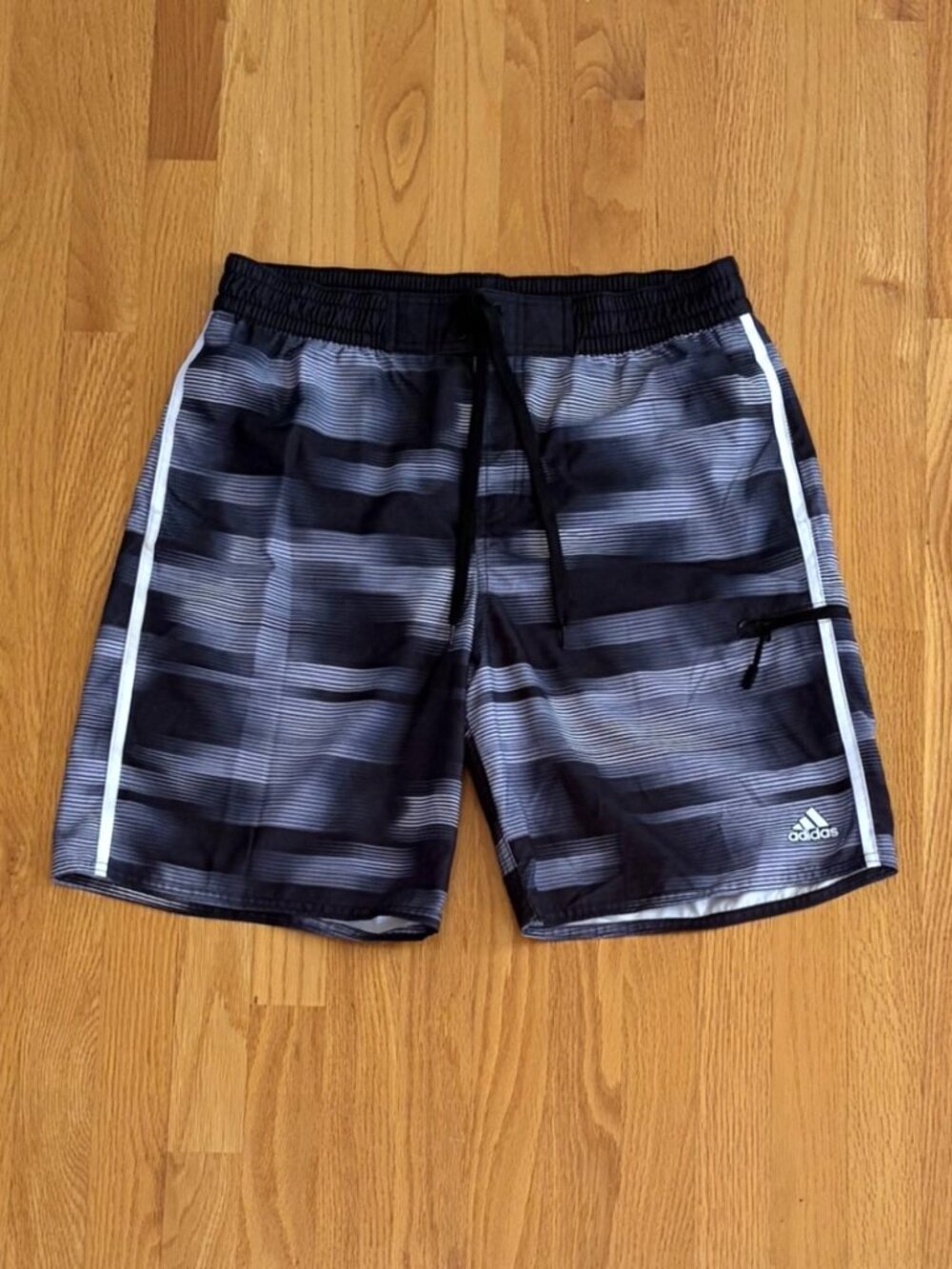 Mens Large Adidas Swim Trunks - Black/Gray/White